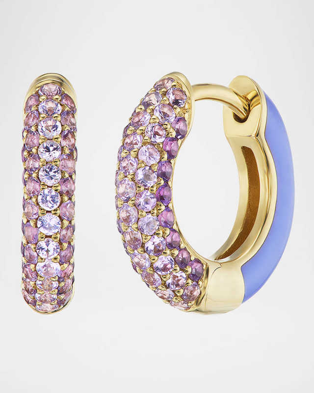 Baby Duo 18K Yellow Gold and Violet Enamel Earrings with Ombre Stones